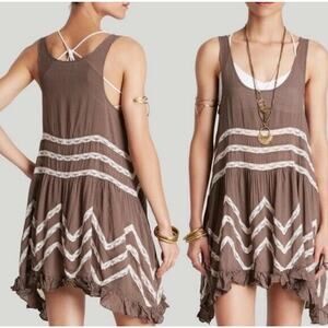 Intimately Free People Voile Ruffle Lace Dress Women’s Boho Romantic Brown M